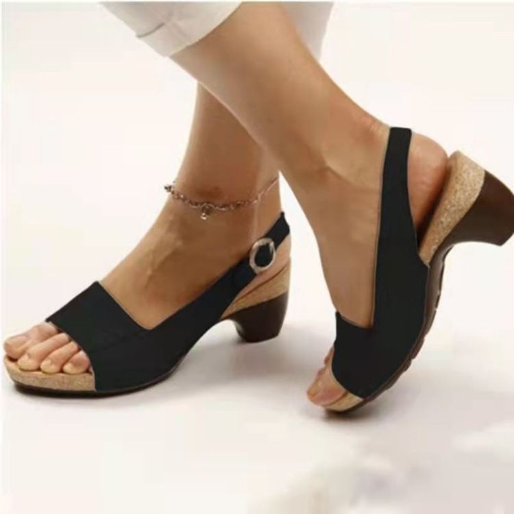 Women Chunky Heel Sandals Buckle Strap PU Rubber Light Blue 36