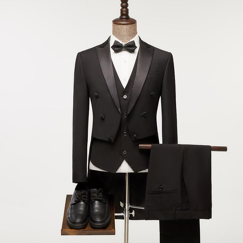 POSHAWN Mens 3 Piece Suit Double Breasted Black XL