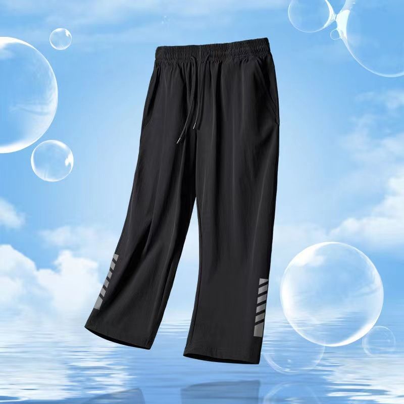 Men Sports Pants Quick Dry Loose Summer Black XL