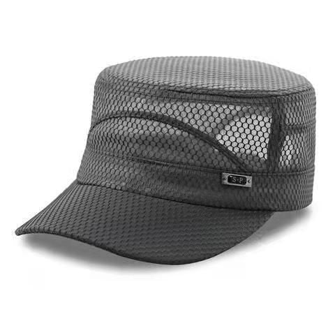 Men Mesh Flat Top Hat Sun Protection Outdoor Full network navy blue Adjustable