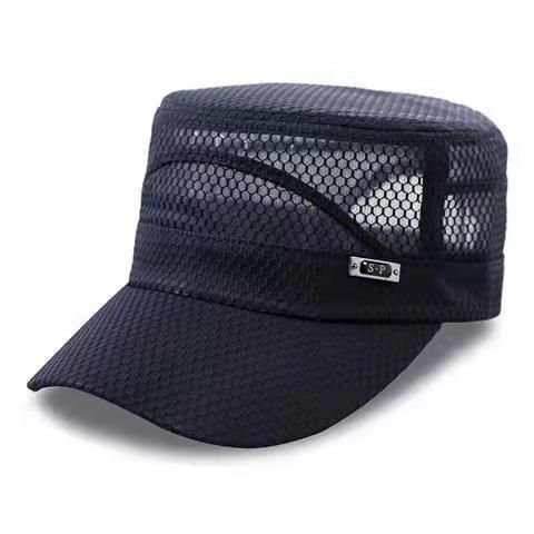 Men Mesh Flat Top Hat Sun Protection Outdoor Half mesh beige Adjustable