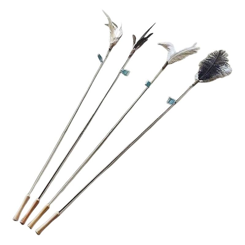 CHIYOOSU Cat Teaser Wand with Feather Bell Ostrich hair replacement head Black + White