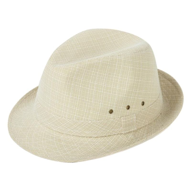 Men's Linen Top Hat Summer Dome Curled Brim Hong Kong and Macao hemp cyan 60#