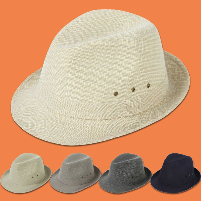 Men's Linen Top Hat Summer Dome Curled Brim Hong Kong and Macao hemp cyan 60#