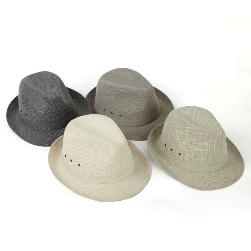 Men's Linen Top Hat Summer Dome Curled Brim Hong Kong and Macao Ma Light Grey 58#