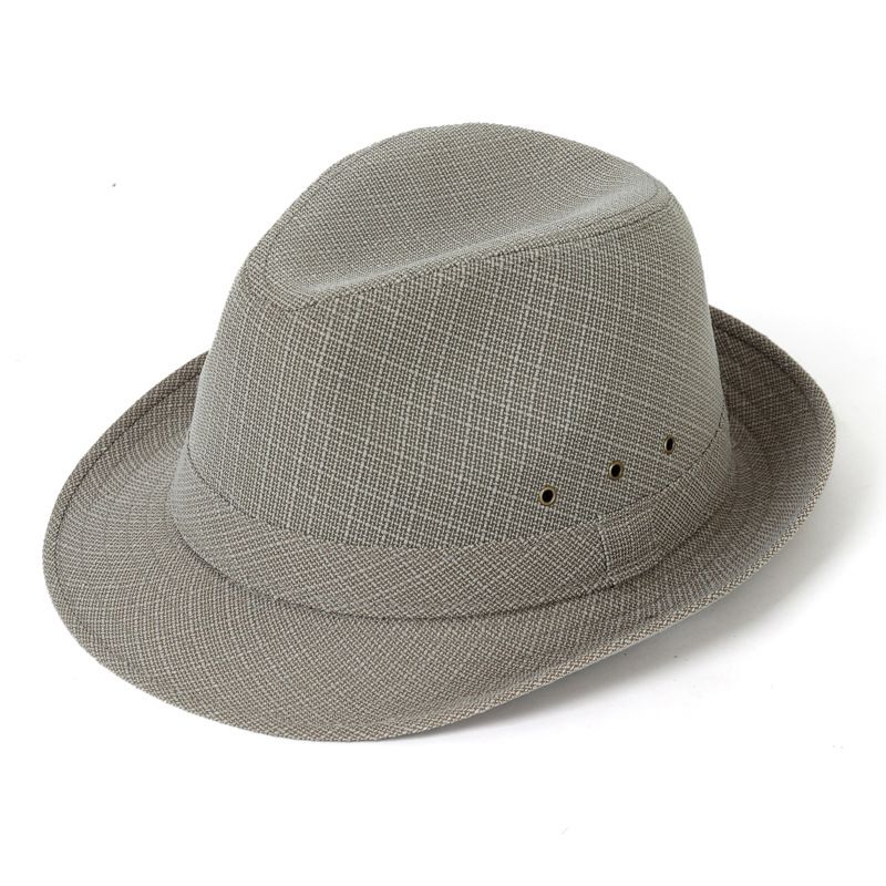 Men's Linen Top Hat Summer Dome Curled Brim Hong Kong and Macao Ma Light Grey 57#