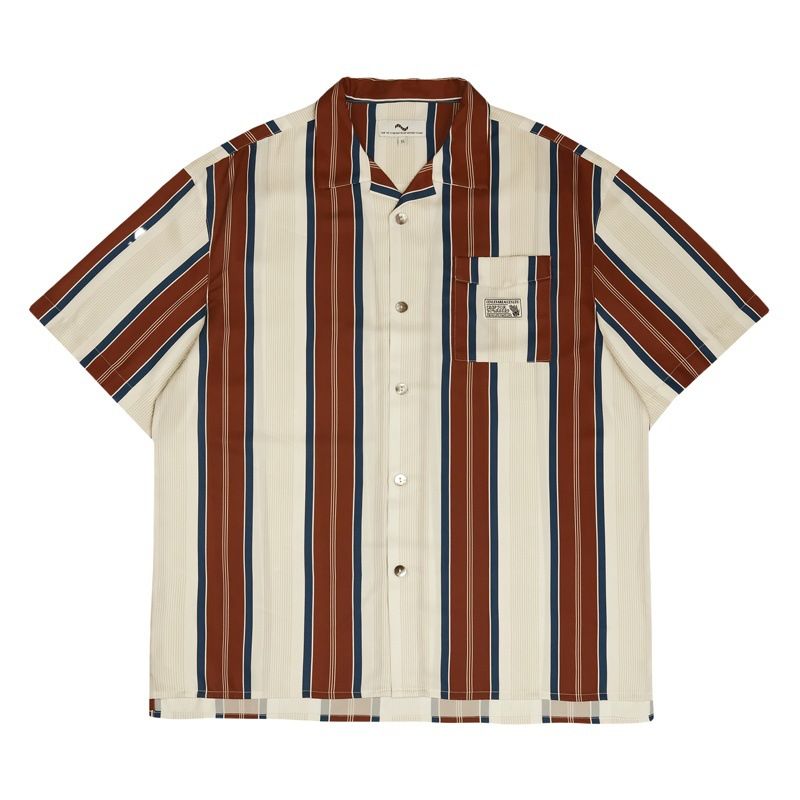 Men Short Sleeve Shirt American Style Stripe C125 Black XL