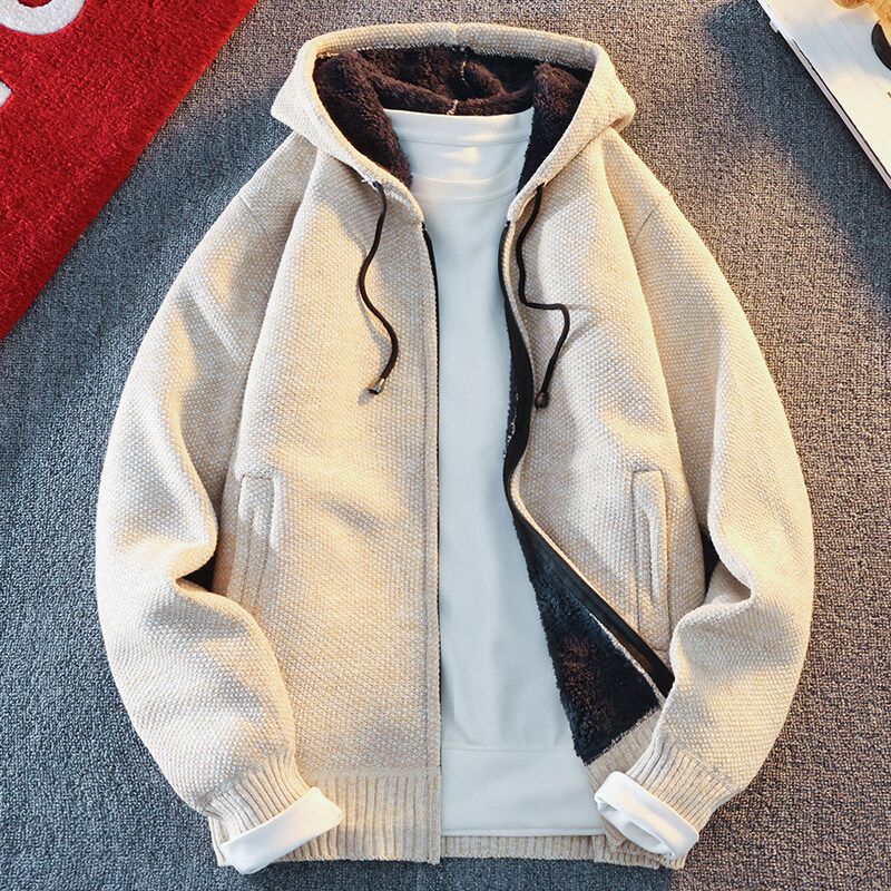 Men Hooded Thick Knitwear Loose Long Sleeve Blue Gray 3XL