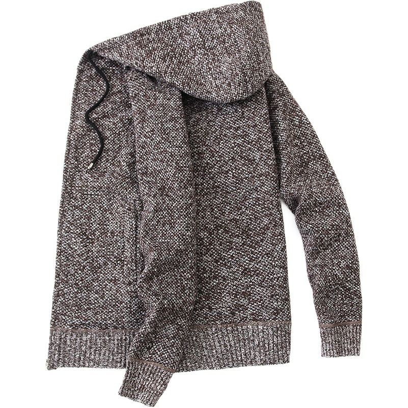 Men Hooded Thick Knitwear Loose Long Sleeve Dark gray 2XL