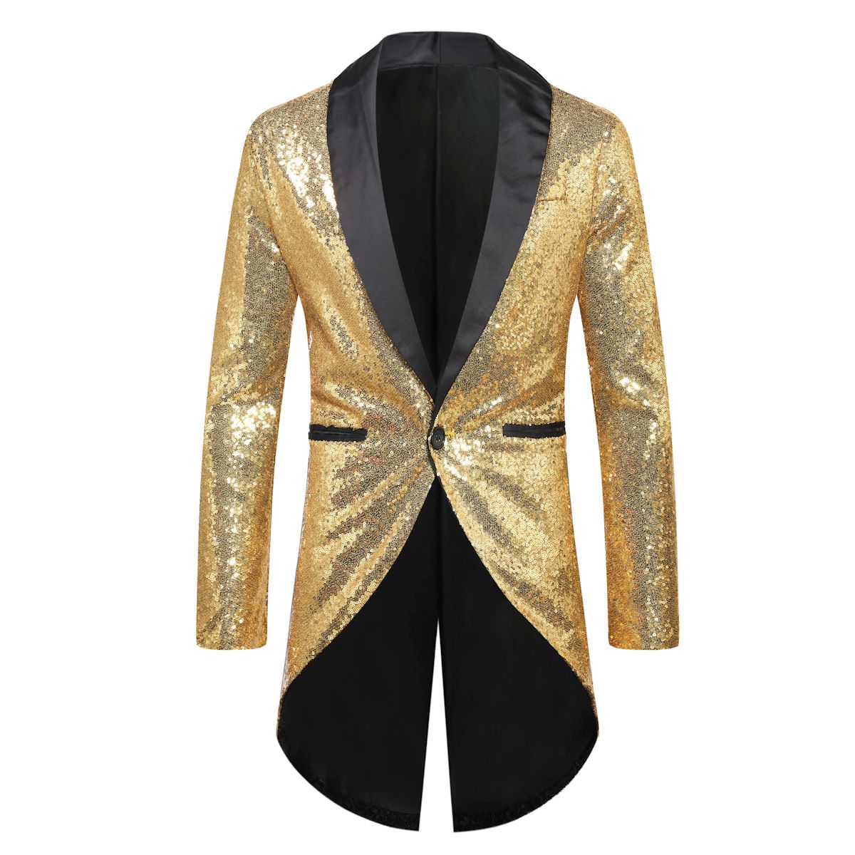 Men Sequin Suit One Button Casual Polyester Gold
