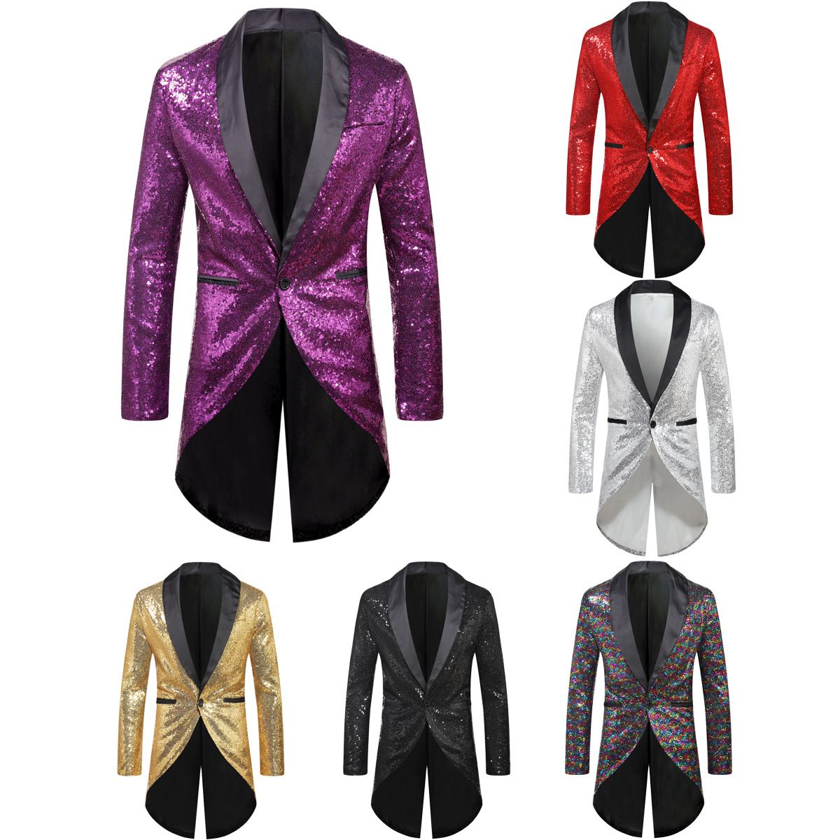 Men Sequin Suit One Button Casual Polyester Purple
