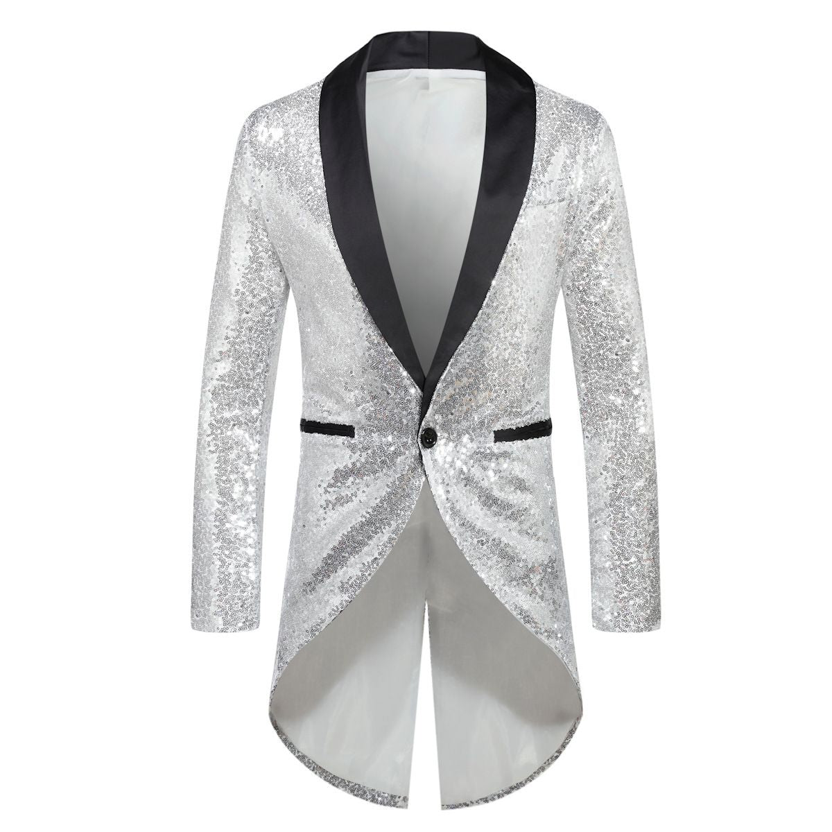 Men Sequin Suit One Button Casual Polyester Silver