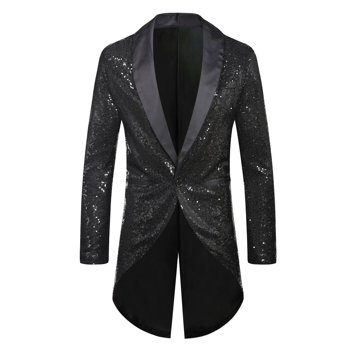 Men Sequin Suit One Button Casual Polyester Black 2XL