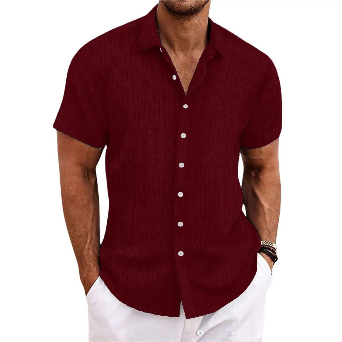 Men Cotton Linen Striped Casual Shirt Light blue