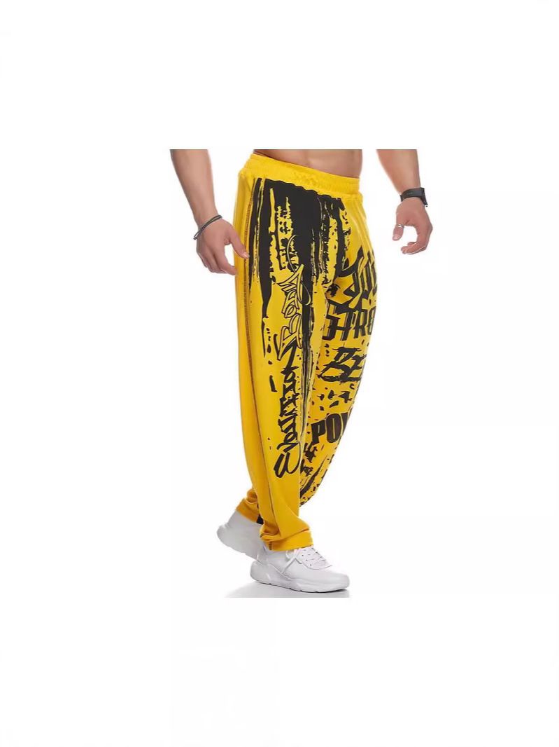 Men Headband Graffiti Straight Pants Polyester Purple XL
