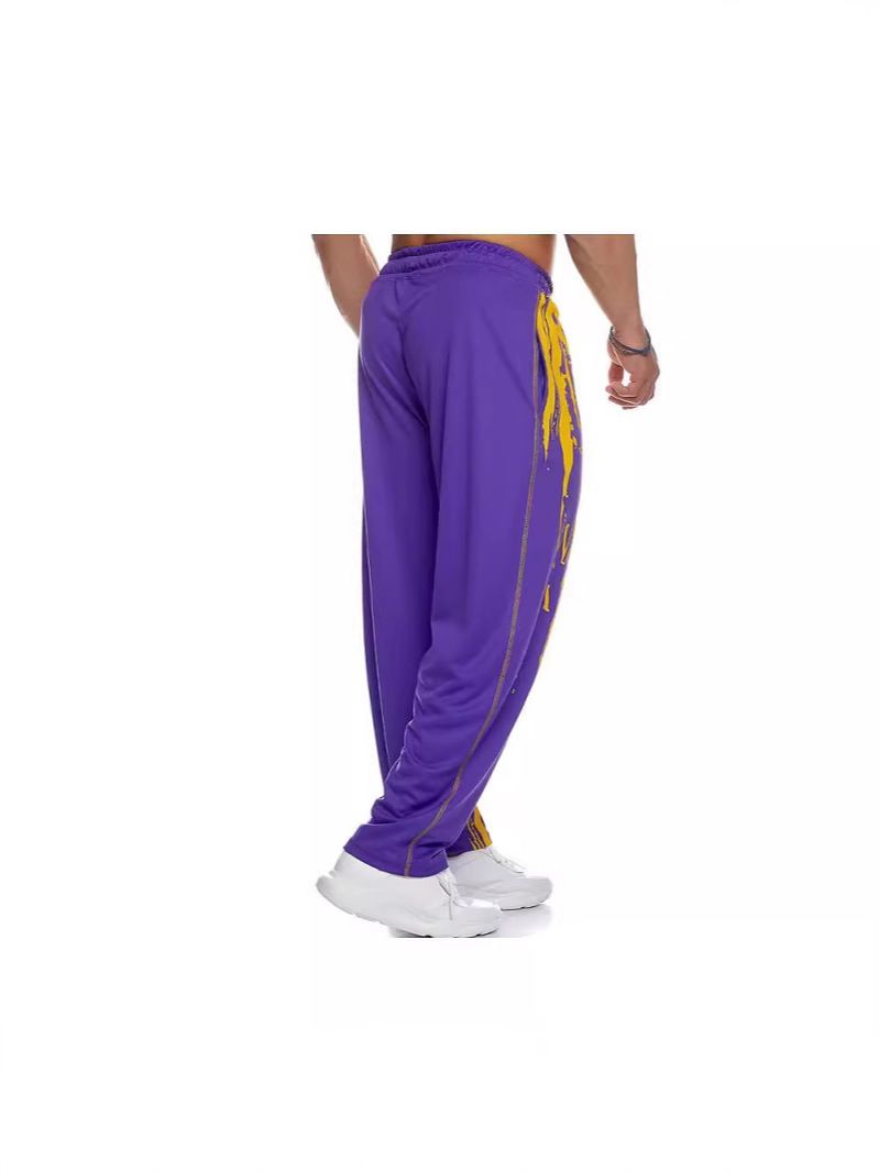 Men Headband Graffiti Straight Pants Polyester Purple XXL