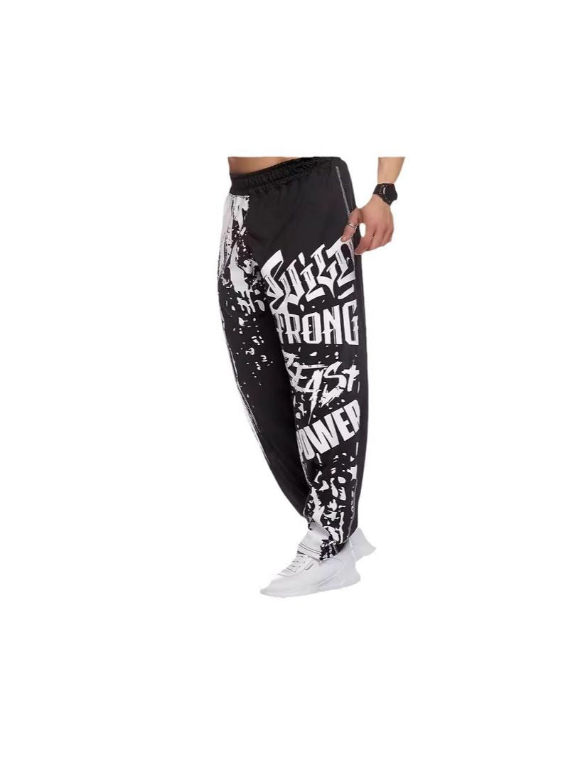 Men Headband Graffiti Straight Pants Polyester Purple XXL