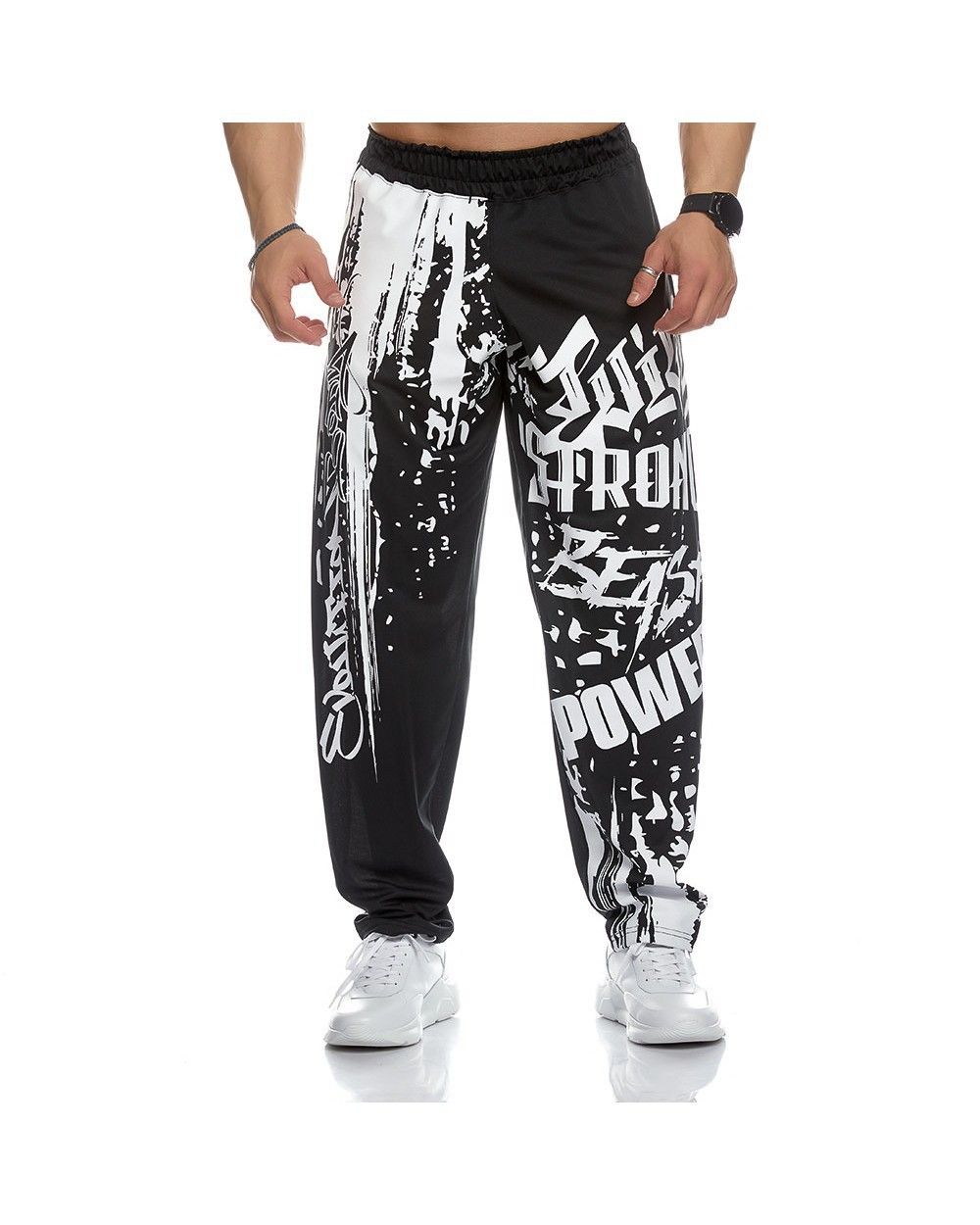Men Headband Graffiti Straight Pants Polyester Black XXXL