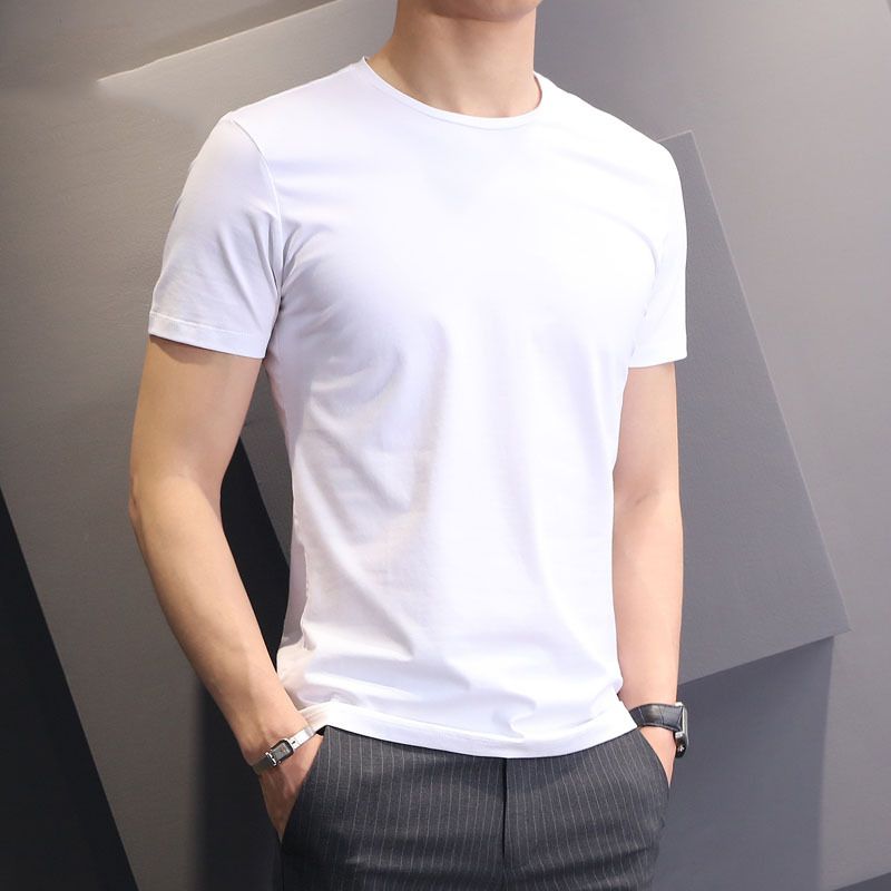 Men Tshirt White Slim Fit Short Sleeve Black [slim edition]] XL