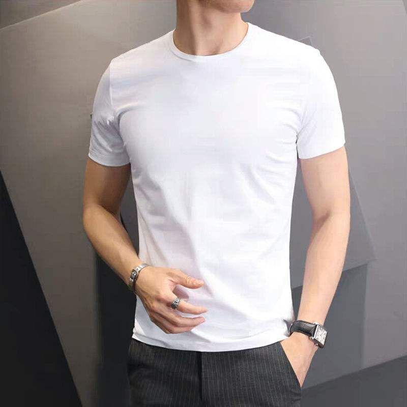Men Tshirt White Slim Fit Short Sleeve Black [loose version]] XL