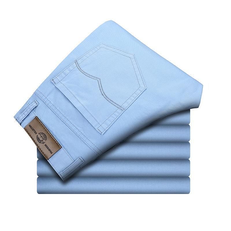 Tao Shang Pai Mens Cotton Chinos Straight Trousers Light blue 32