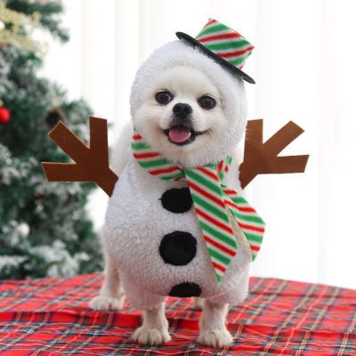 Christmas Pet Clothes Dog Cat Winter Cotton Standing white snowman transformation outfit L