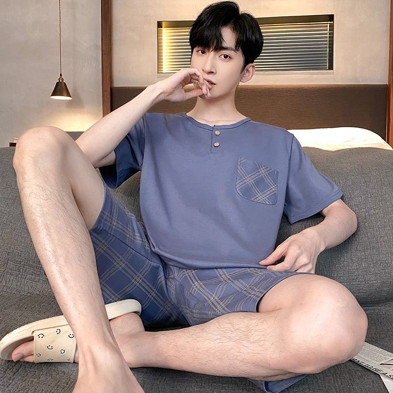 Shelofei Men Summer Cotton Pajama Set Short Sleeve DF93026 XL
