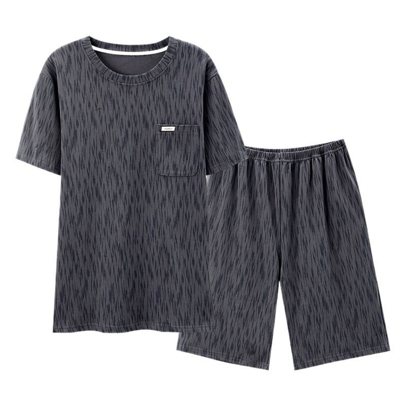 Shelofei Men Summer Cotton Pajama Set Short Sleeve DF93026 XL