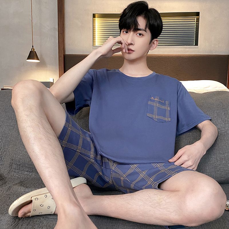 Shelofei Men Summer Cotton Pajama Set Short Sleeve DF93026 XL