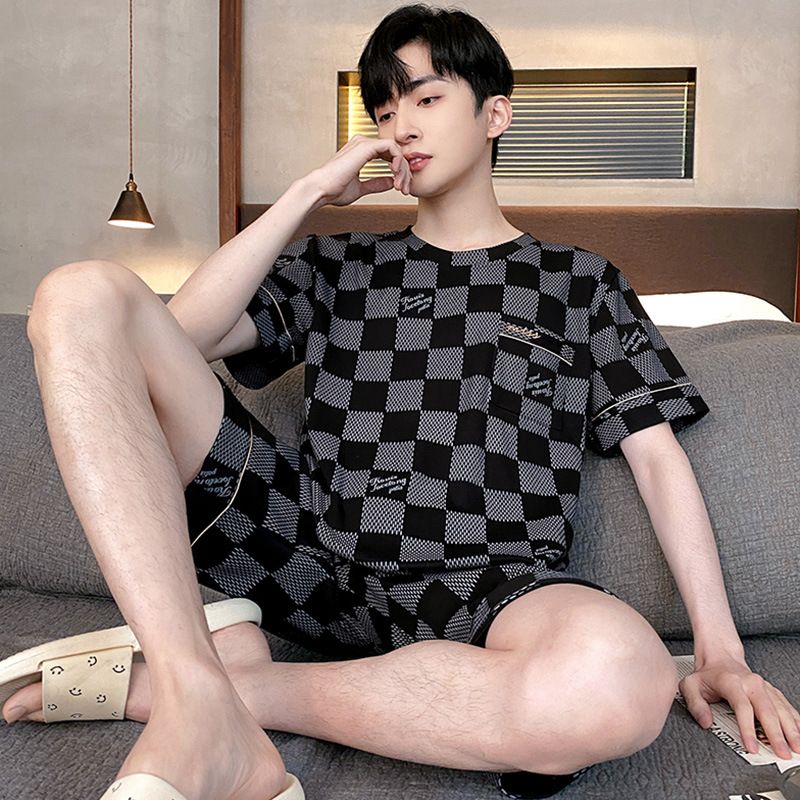 Shelofei Men Summer Cotton Pajama Set Short Sleeve DF93026 XL