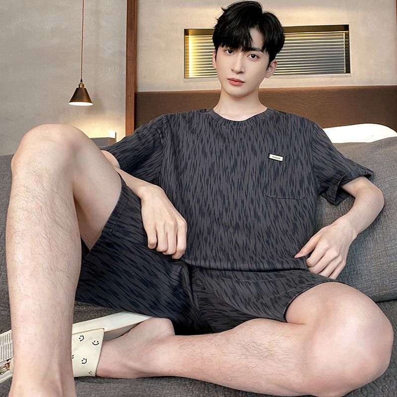 Shelofei Men Summer Cotton Pajama Set Short Sleeve DF93026 XXXL