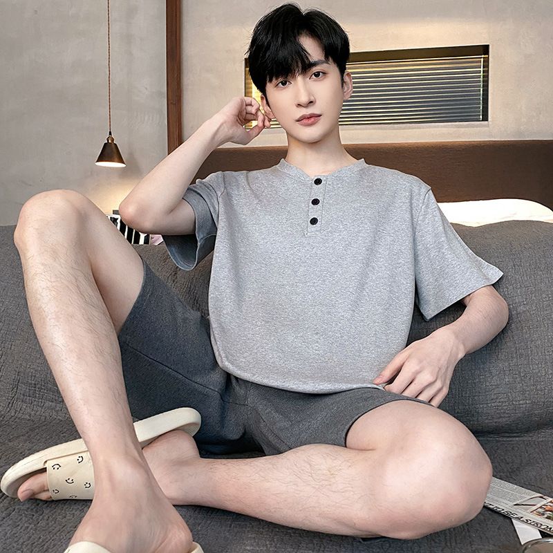 Shelofei Men Summer Cotton Pajama Set Short Sleeve DF93027 XL