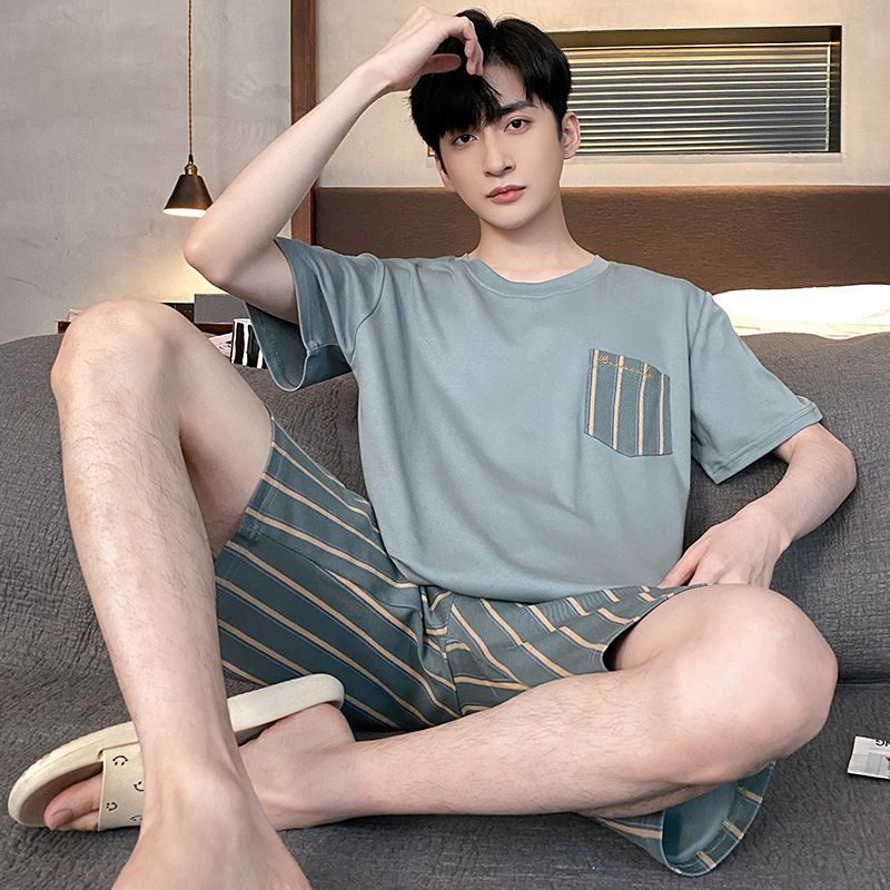 Shelofei Men Summer Cotton Pajama Set Short Sleeve DF93028 L