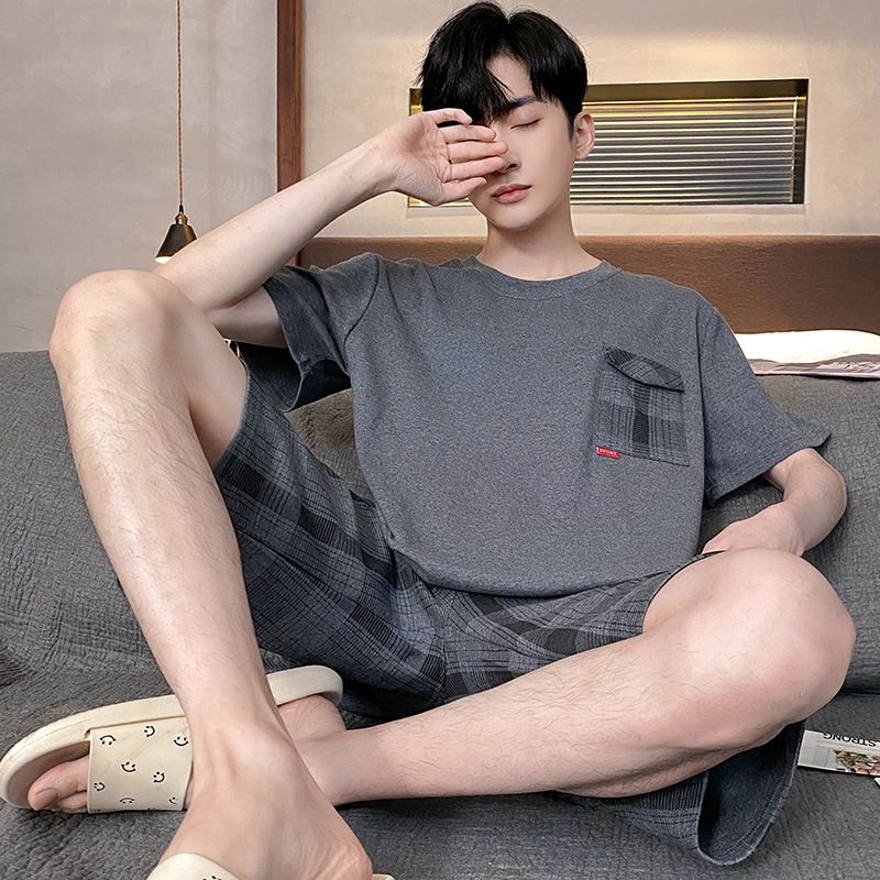 Shelofei Men Summer Cotton Pajama Set Short Sleeve DF93029 XL