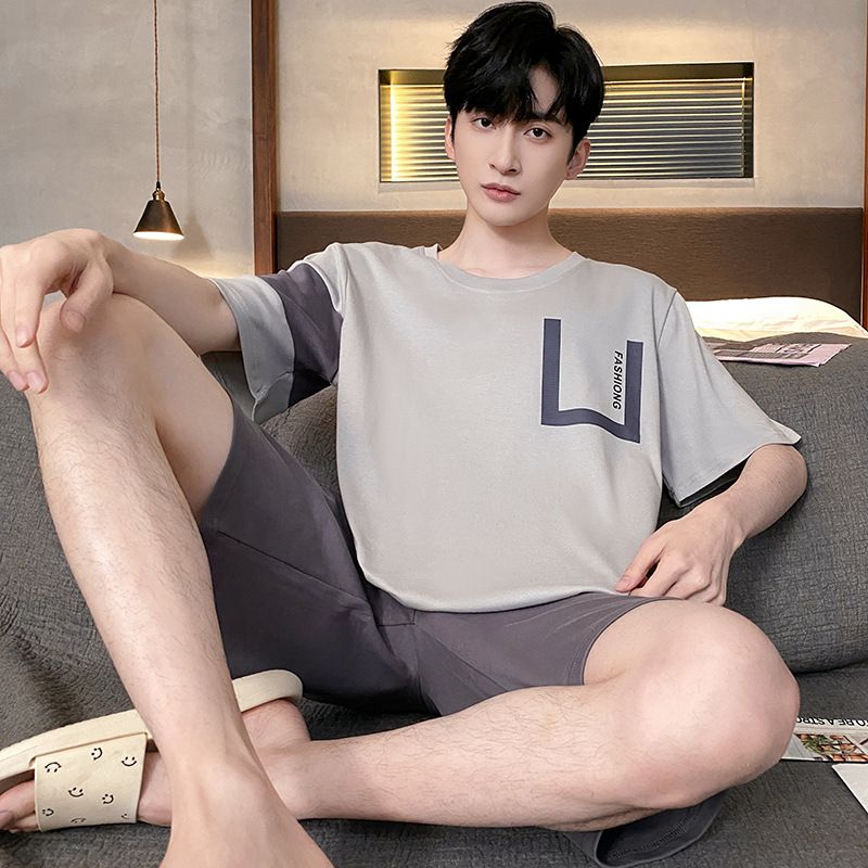 Shelofei Men Summer Cotton Pajama Set Short Sleeve DF93031 XL