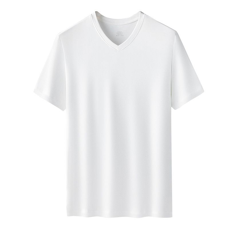 Kang Gongfang Men Modal T-Shirt Crewneck Short Sleeve V-neck-warm White 3XL(161kg ~ 180kg)
