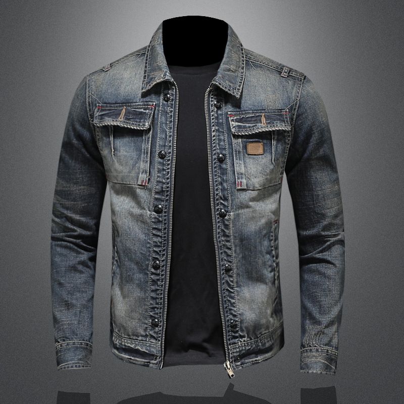 Men Denim Jacket Vintage Wash Cotton Long Sleeve Blue 2XL Size: 2XL; Height (cm): 180-185; Weight (kg): 85-95; Bust (cm): 112; Shoulder width (cm): 47; Length (cm): 72; Sleeve length (cm): 66
