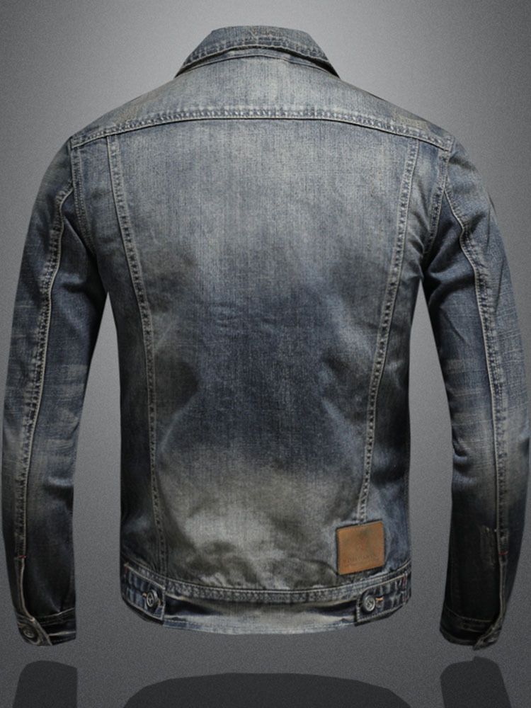 Men Denim Jacket Vintage Wash Cotton Long Sleeve Blue 2XL Size: 2XL; Height (cm): 180-185; Weight (kg): 85-95; Bust (cm): 112; Shoulder width (cm): 47; Length (cm): 72; Sleeve length (cm): 66