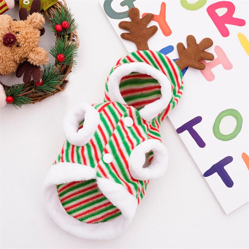 Christmas Pet Clothes Dog Cat Winter Cotton 144 red and green striped cotton-padded coat L