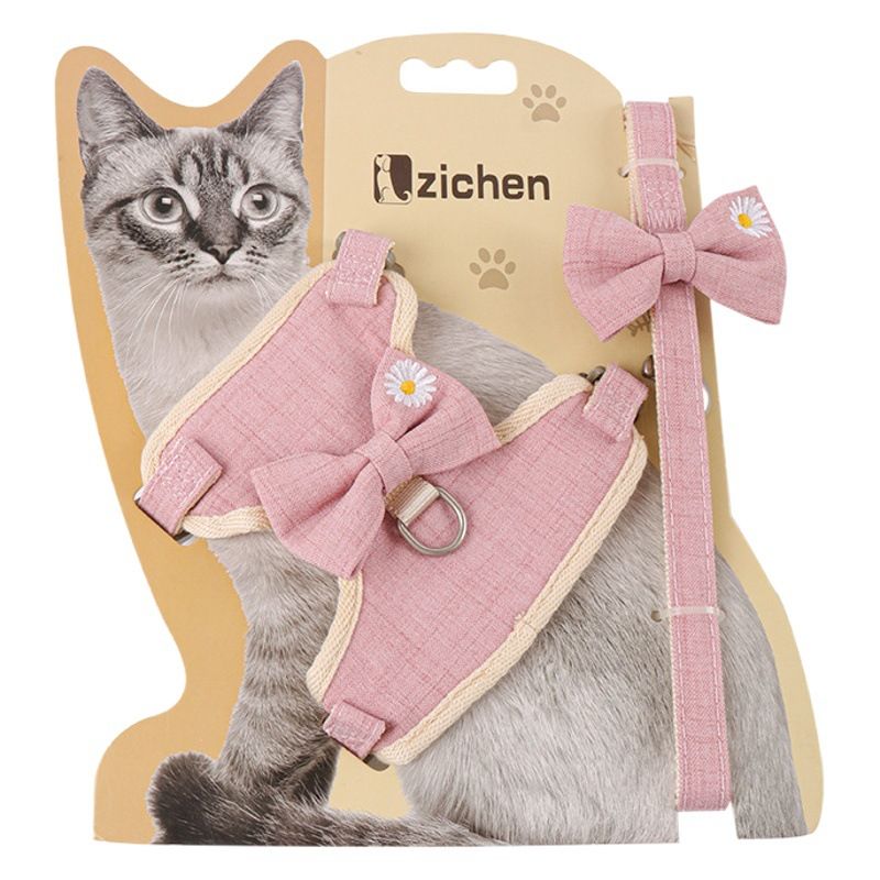 Zichen Cat Harness Vest Style Cotton Traction Rope Blue (cinnamon dog bow) S(1.0 recommendation 1.50 kg-3.50 kg