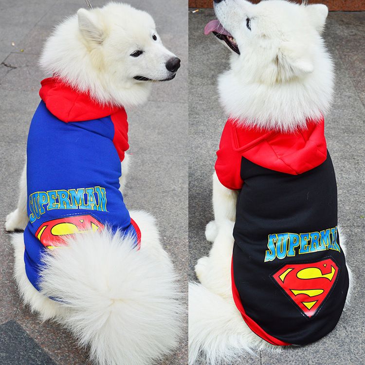 Pet Hoodie Sweatshirt Shine Superman Cotton Hooded Superman Blue XL (Bust 47CM)