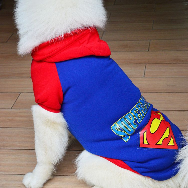 Pet Hoodie Sweatshirt Shine Superman Cotton Hooded Superman Blue 4XL (Bust 64CM)