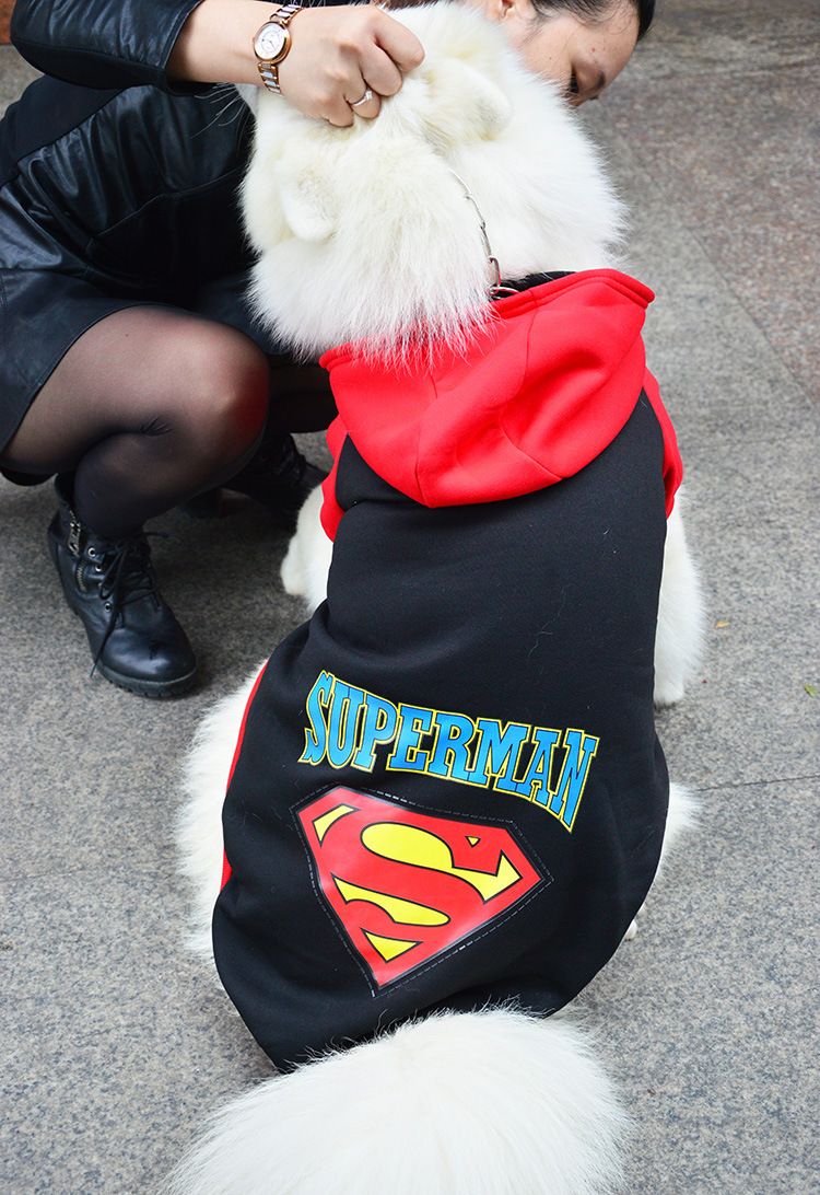 Pet Hoodie Sweatshirt Shine Superman Cotton Hooded Superman Black 3XL (Bust 59CM)