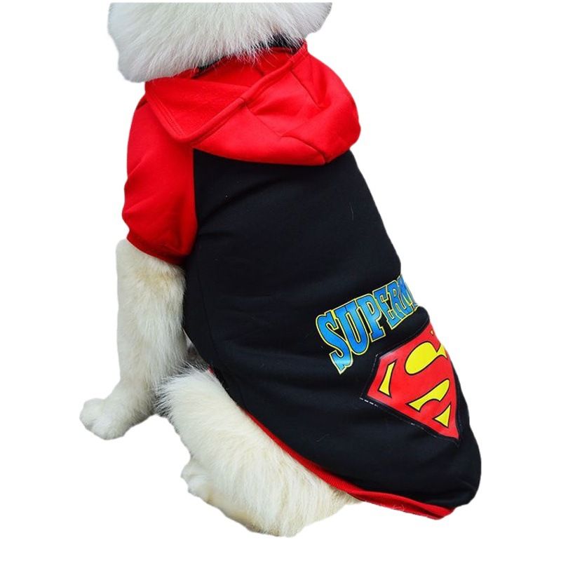 Pet Hoodie Sweatshirt Shine Superman Cotton Hooded Superman Black 3XL (Bust 59CM)