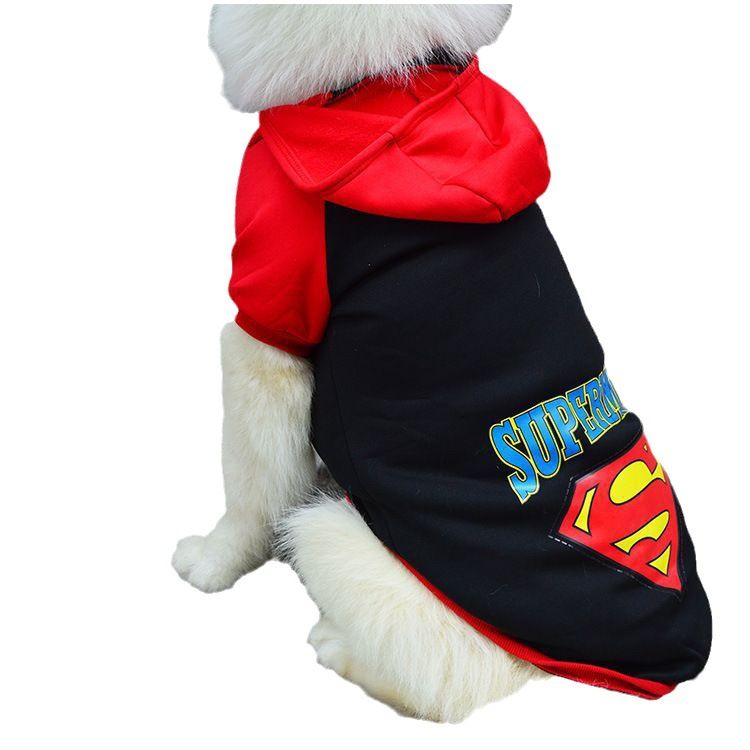 Pet Hoodie Sweatshirt Shine Superman Cotton Hooded Superman Black S (Bust 32CM)