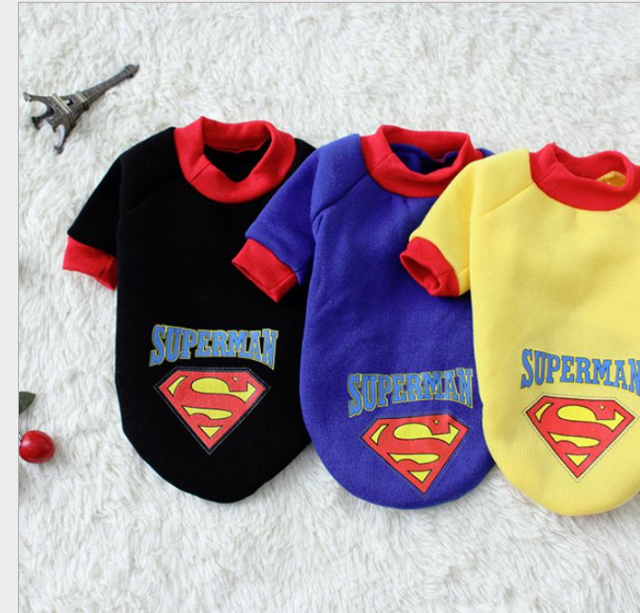 Pet Hoodie Sweatshirt Shine Superman Cotton thin two-legged superman black S (Bust 32CM)