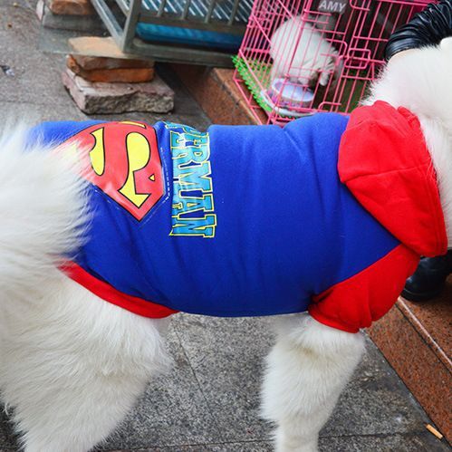 Pet Hoodie Sweatshirt Shine Superman Cotton Hooded Superman Black M (bust 37CM)