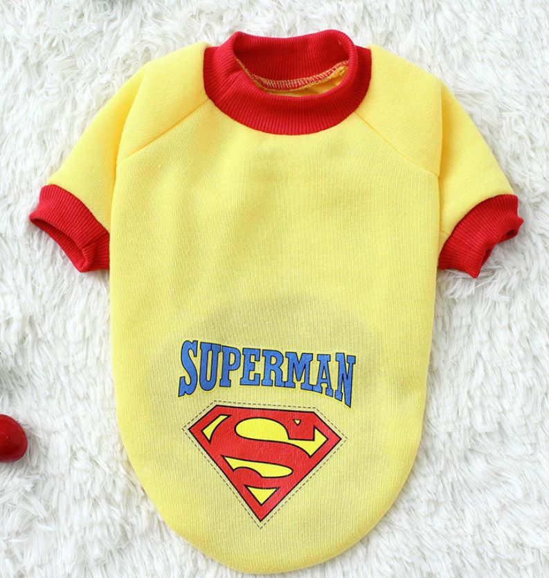 Pet Hoodie Sweatshirt Shine Superman Cotton thin two-legged superman yellow XS (Bust 27CM)