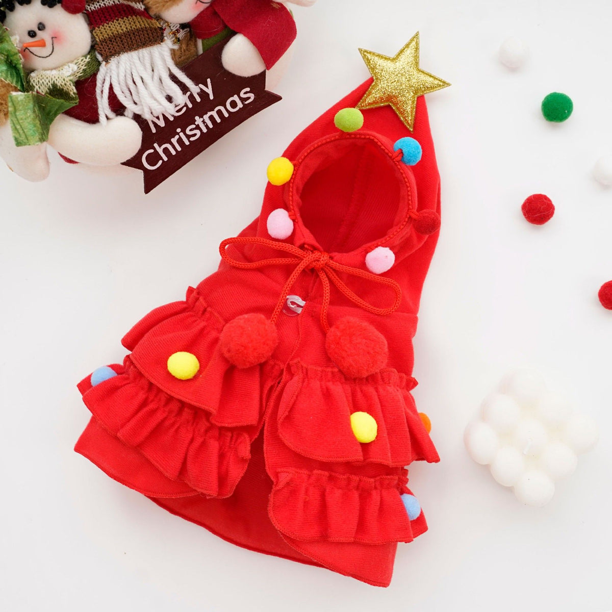Christmas Pet Clothes Dog Cat Winter Cotton Christmas tree cloak Red M
