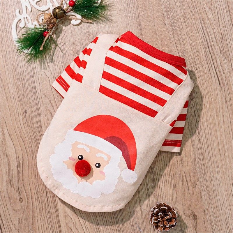 Christmas Pet Clothes Dog Cat Winter Cotton T-shirt Christmas striped strap M